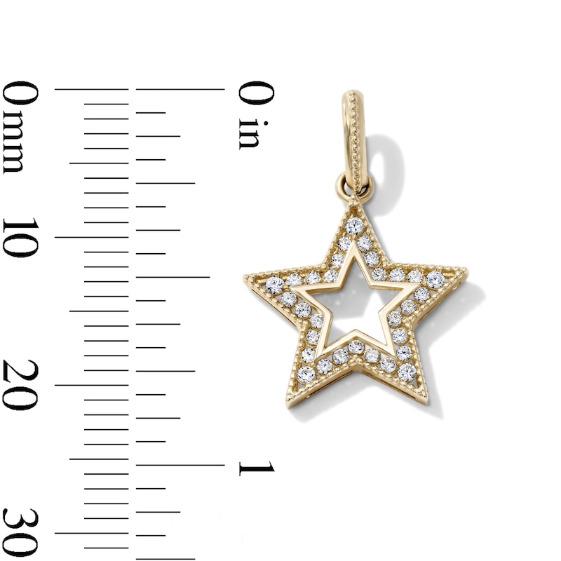 14K Gold-Plated CZ Beaded Frame Star Necklace Charm