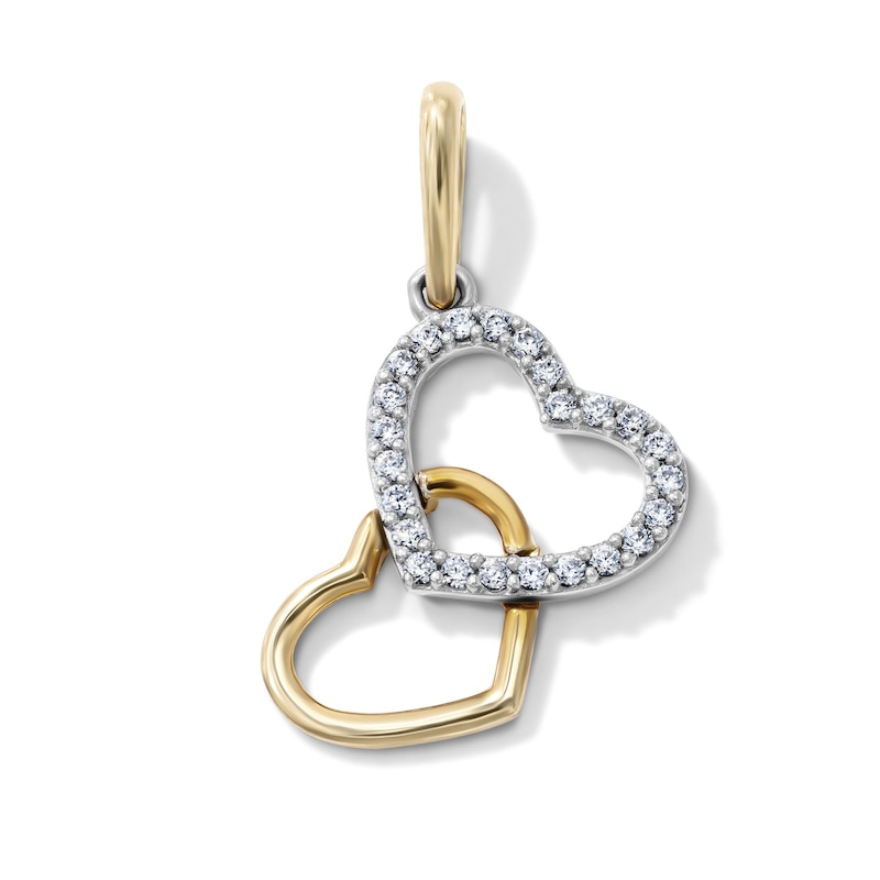 14K Gold-Plated CZ Double Sideways Heart Charm