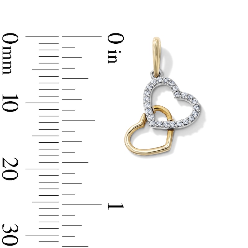 14K Gold-Plated CZ Double Sideways Heart Charm