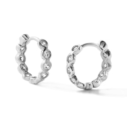 Silver-Plated CZ Bezel-Set Huggie Hoops - 13.06mm