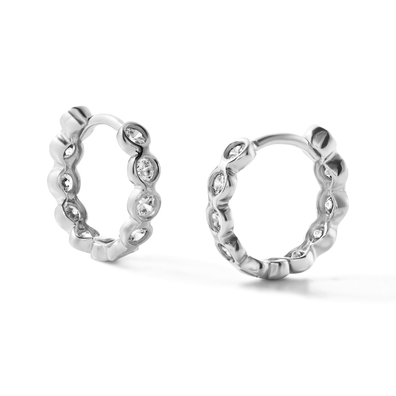 Main Image 1 of Silver-Plated CZ Bezel-Set Huggie Hoops - 13.06mm