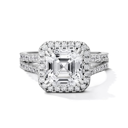 Silver-Plated CZ Square Halo Ring - Size 7