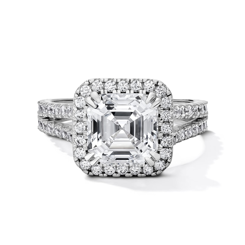White Rhodium Plated CZ Square Halo Ring - Size 7
