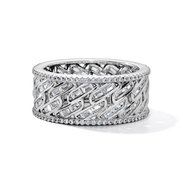 Silver-Plated CZ Baguette Woven Wide Band - Size 10