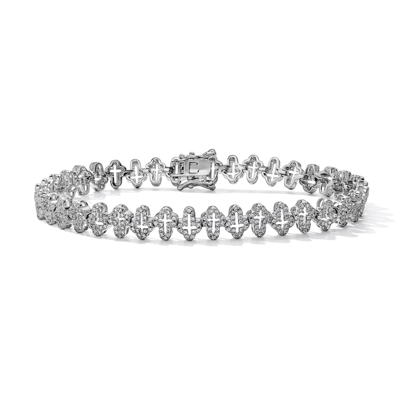 White Rhodium Plated CZ Cross Link Bracelet - 8"