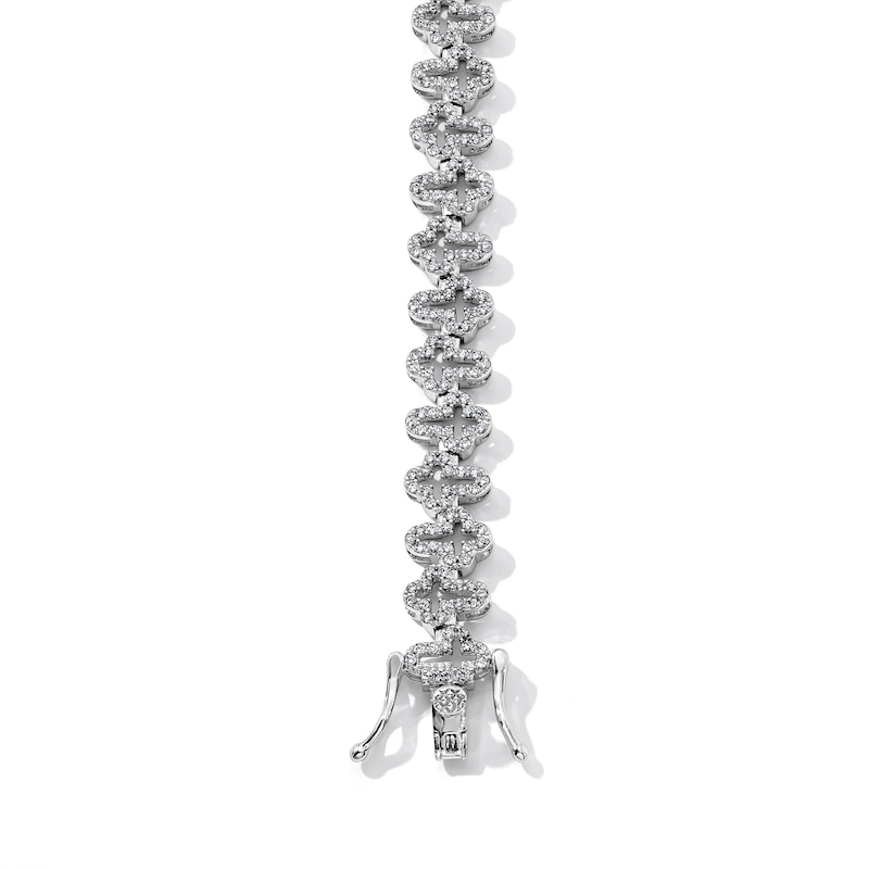 White Rhodium Plated CZ Cross Link Bracelet - 8"