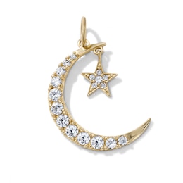 14K Gold-Plated CZ Crescent Moon and Star Necklace Charm