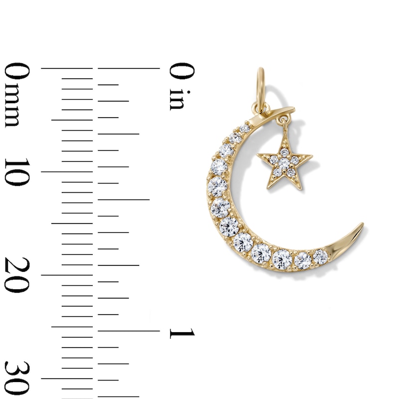 14K Gold-Plated CZ Crescent Moon and Star Necklace Charm