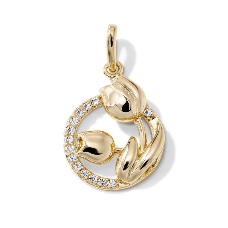 14K Gold-Plated CZ Double Rose Circle Charm