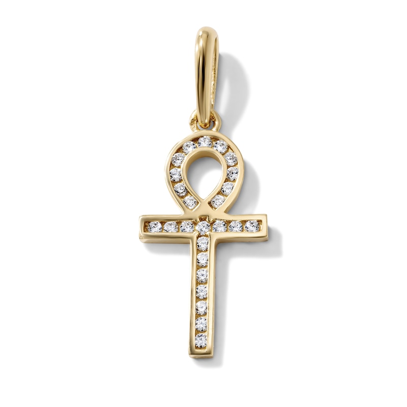 14K Gold-Plated Channel-Set CZ Ankh Necklace Charm
