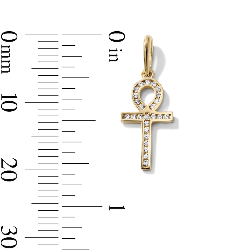 14K Gold-Plated Channel-Set CZ Ankh Necklace Charm