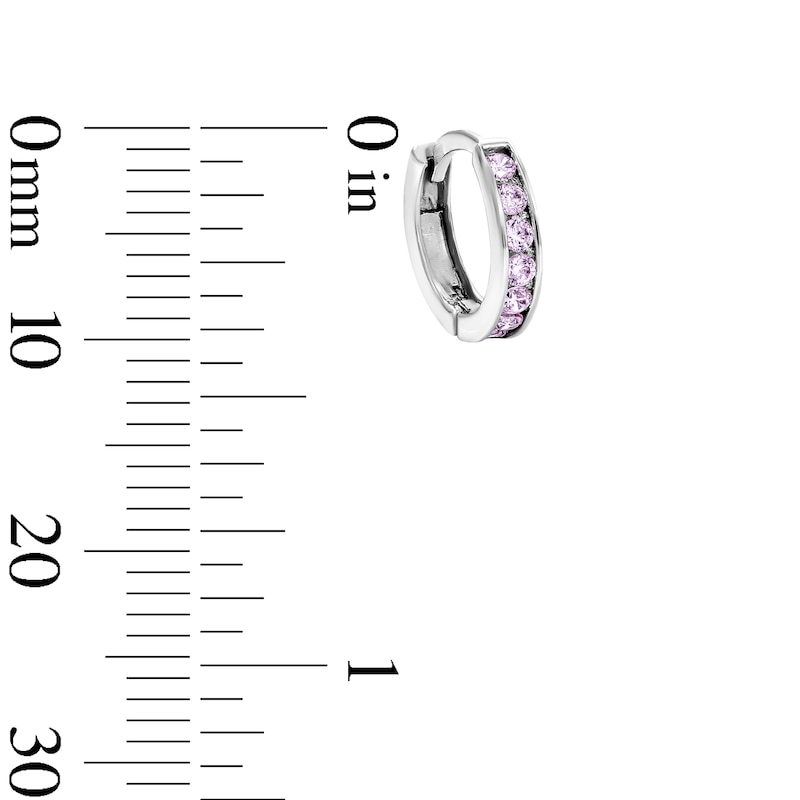 Solid Sterling Silver Pink CZ Hinged Hoop Earrings