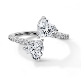 Silver-Plated CZ Double Heart Open Ring - Size 7