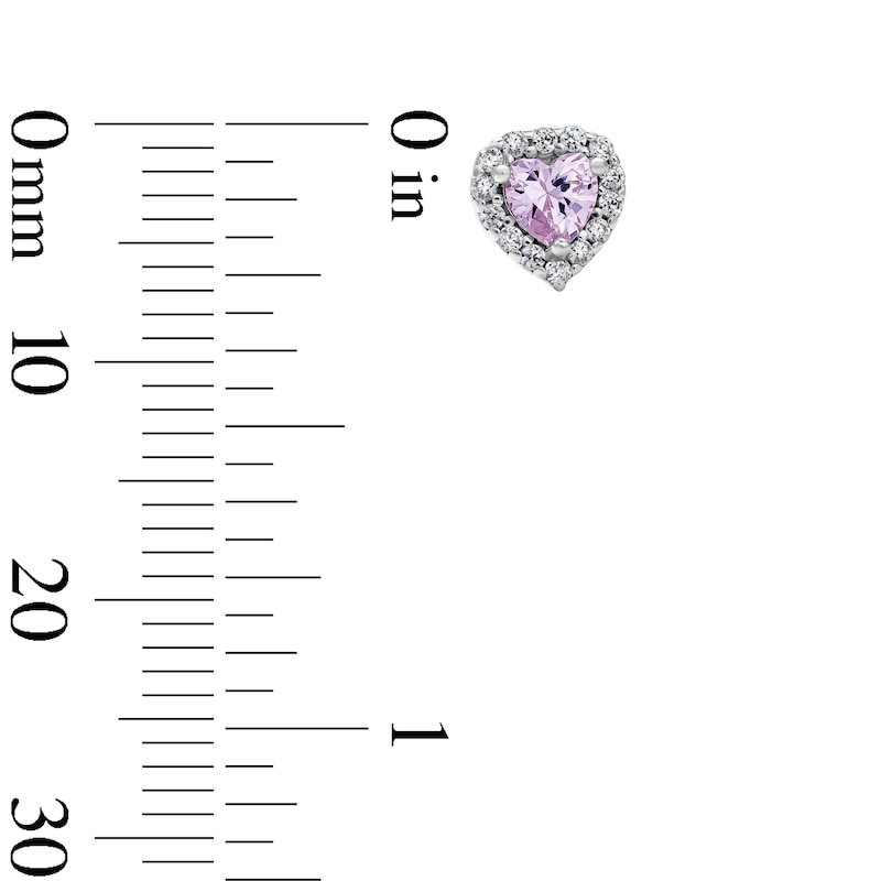 Solid Sterling Silver Pink CZ Halo Heart Studs