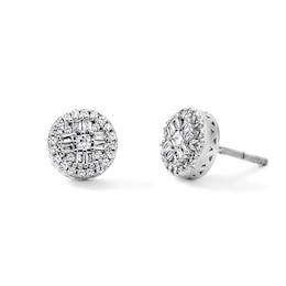 Solid Sterling Silver CZ Baguette, Square & Round Cluster Studs