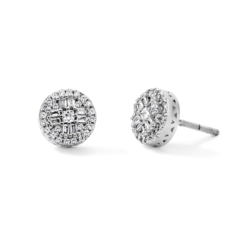 Solid Sterling Silver CZ Baguette, Square & Round Cluster Studs