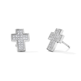 Sterling Silver CZ Pavé Cross Studs