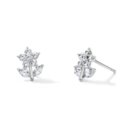 Solid Sterling Silver CZ Round & Marquise Flower Studs