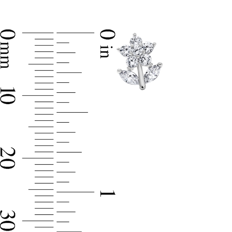 Solid Sterling Silver CZ Round & Marquise Flower Studs