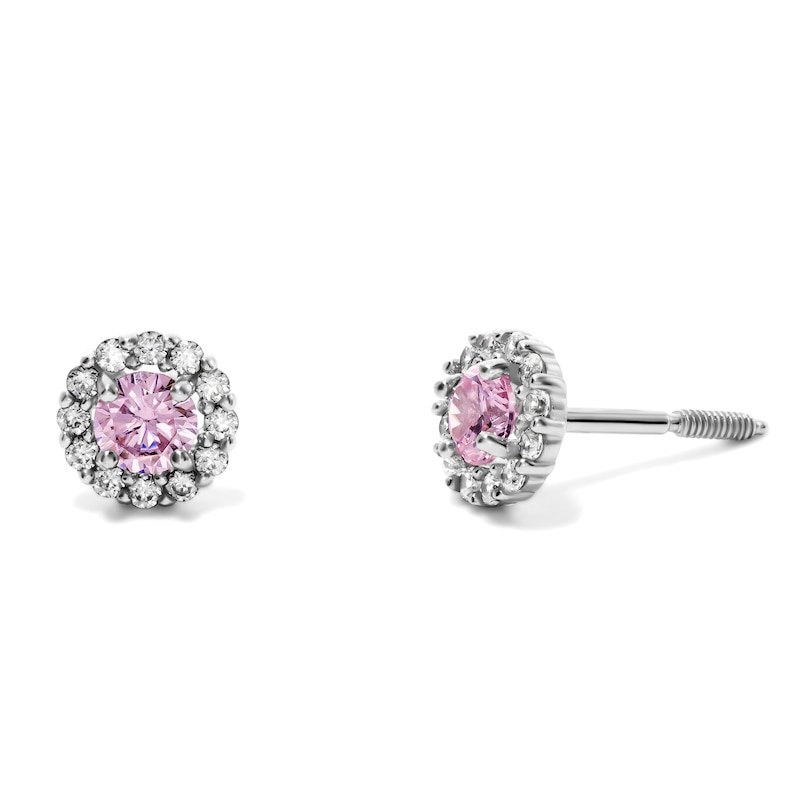 Main Image 1 of Child's Sterling Silver CZ Pink and White Halo Studs