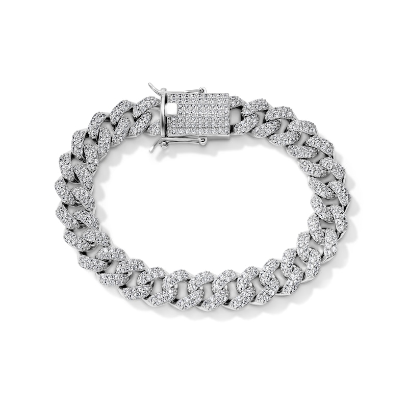 White Rhodium Plated CZ Cuban Curb Chain Bracelet - 8.5"