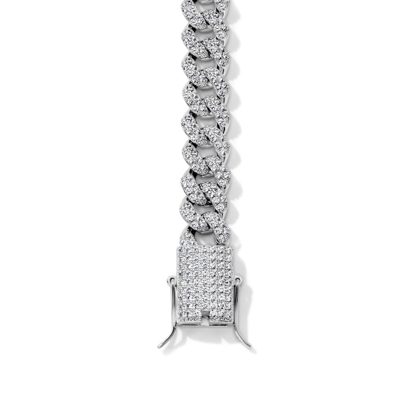 White Rhodium Plated CZ Cuban Curb Chain Bracelet - 8.5"