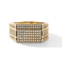 14K Gold-Plated CZ 3-Row Rectangle Ring - Size 10.5
