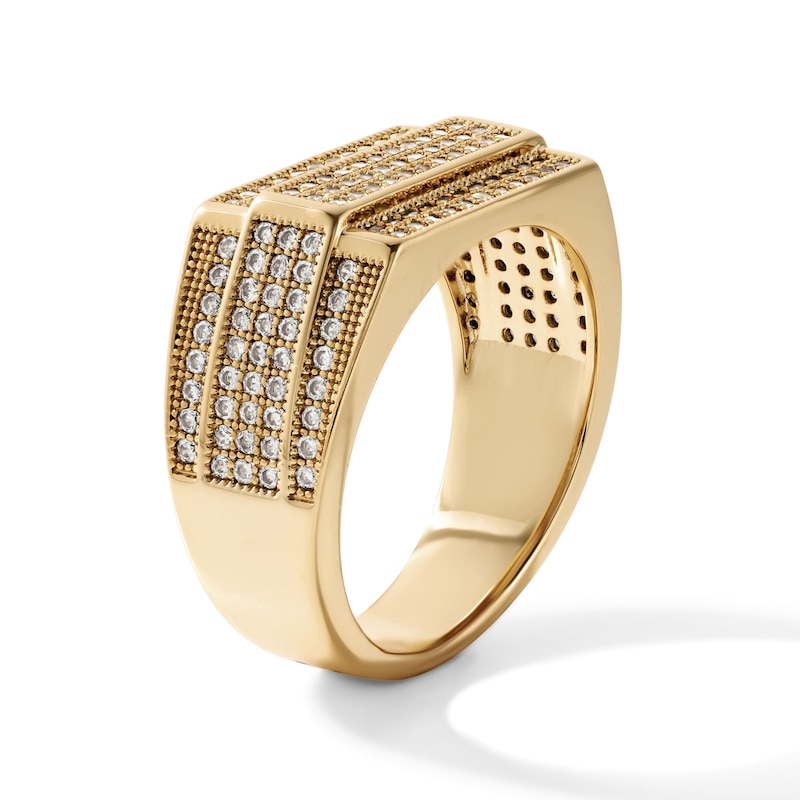 14K Gold-Plated CZ 3-Row Rectangle Ring - Size 10.5