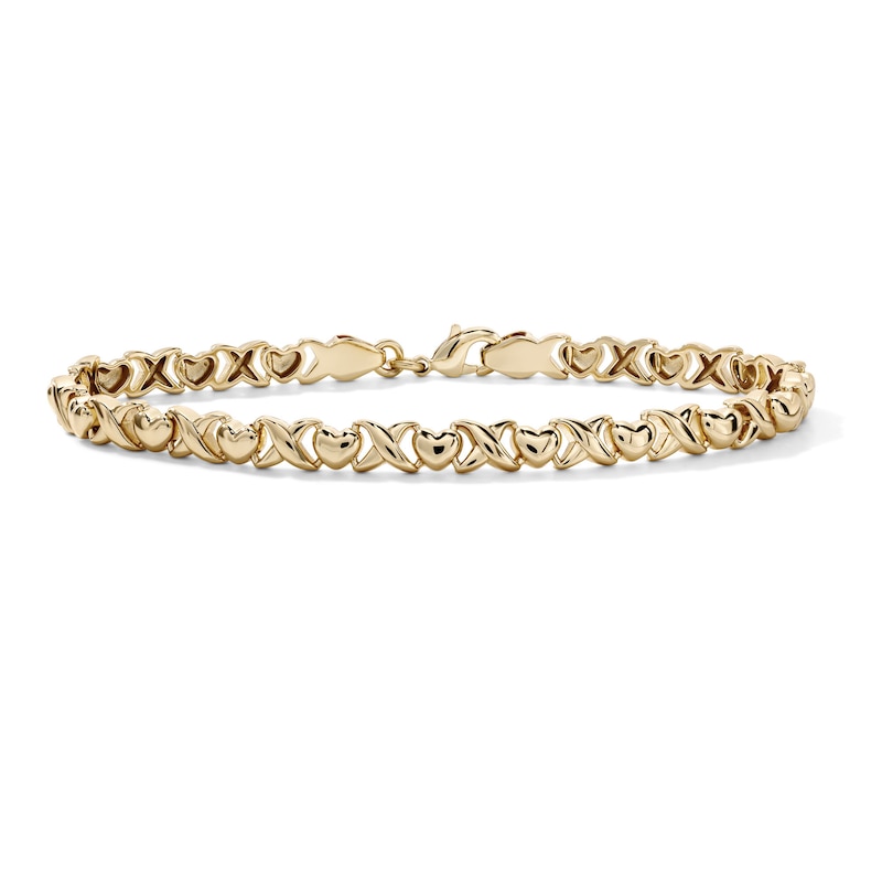 14K Gold-Plated Heart and X Link Bracelet - 7.25"