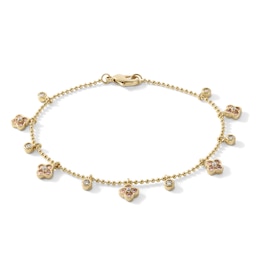 Child's 14K Gold-Plated Pink and White CZ Clover Bracelet - 6"