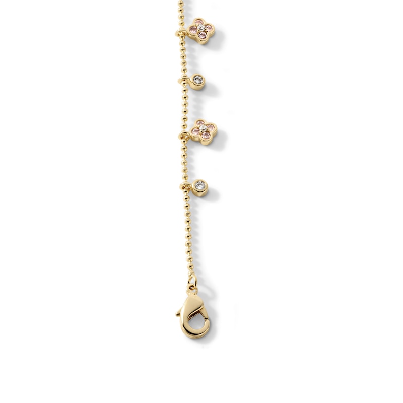 Child's 14K Gold-Plated Pink and White CZ Clover Bracelet - 6"