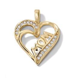 14K Gold-Plated CZ "Mom" Open Heart Charm