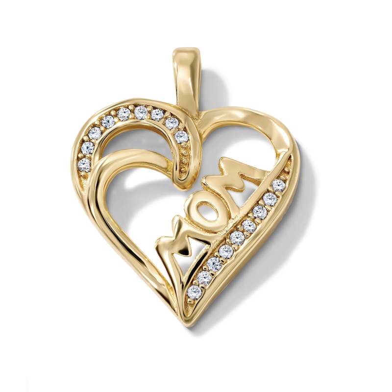 14K Gold-Plated CZ "Mom" Open Heart Charm