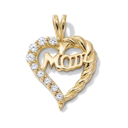 14K Gold-Plated CZ "Mom" Twisted Heart Necklace Charm