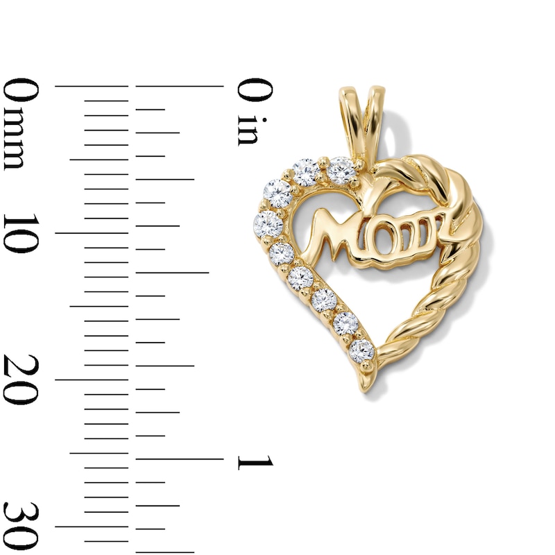 14K Gold-Plated CZ "Mom" Twisted Heart Necklace Charm