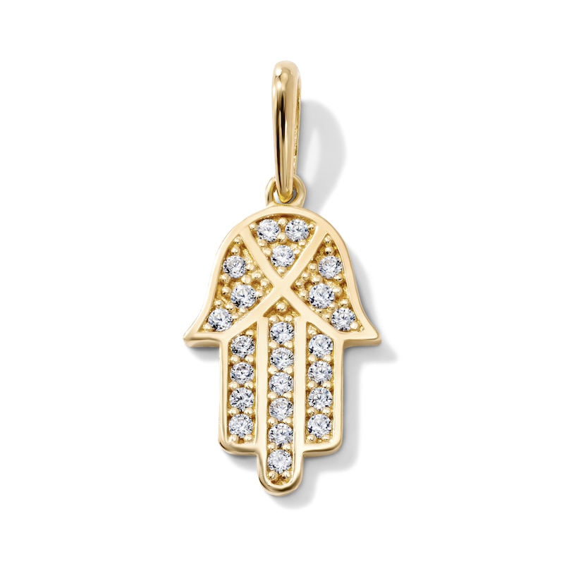 14K Gold-Plated CZ Pavé Hamsa Necklace Charm