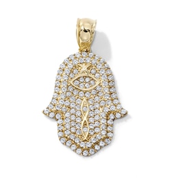 14K Gold-Plated CZ Evil Eye Hamsa Necklace Charm