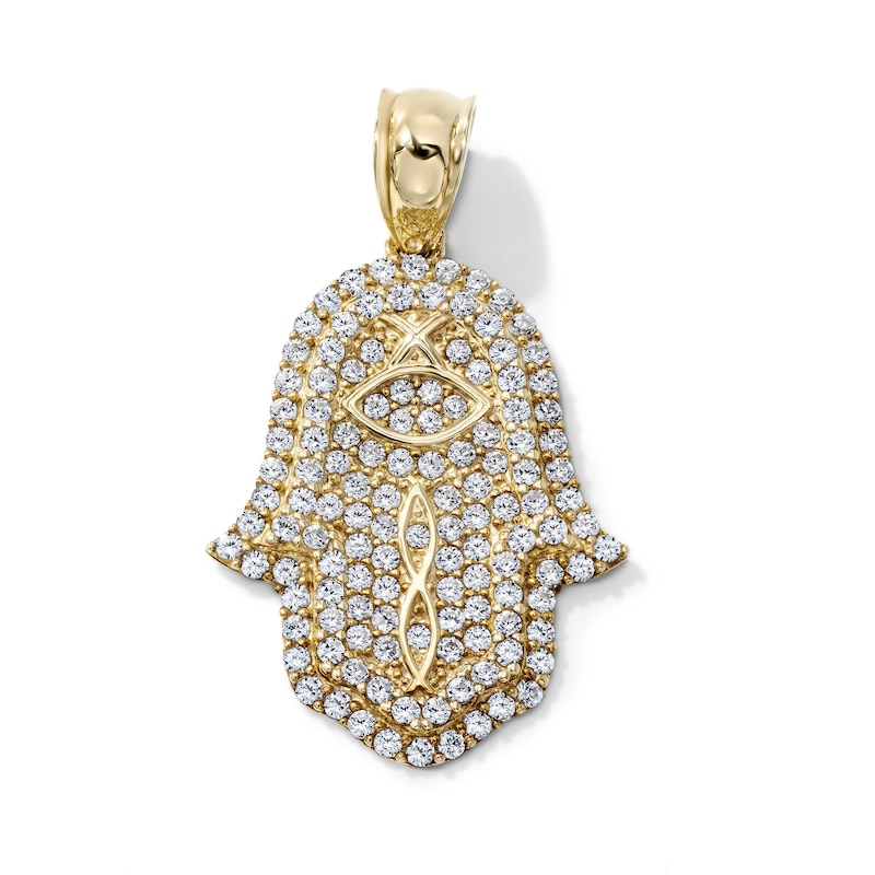 14K Gold-Plated CZ Evil Eye Hamsa Necklace Charm