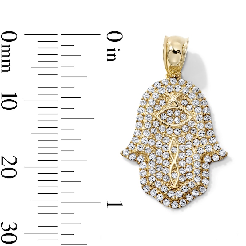 14K Gold-Plated CZ Evil Eye Hamsa Necklace Charm
