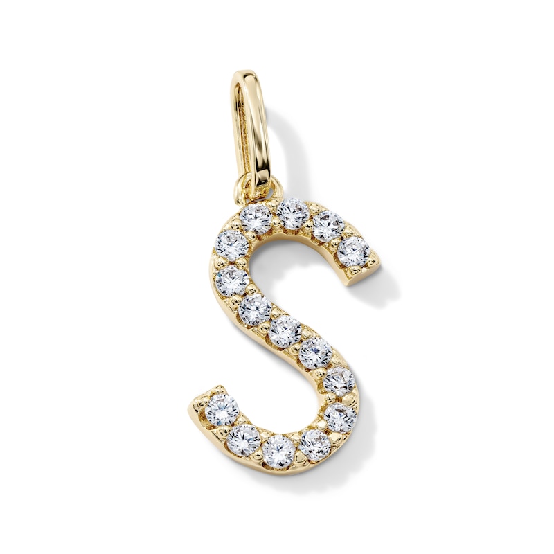 14K Gold-Plated CZ "S" Initial Necklace Charm