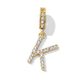 14K Gold-Plated CZ "K" Initial Charm