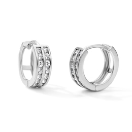 Silver-Plated CZ Double Row Channel Huggie Hoops
