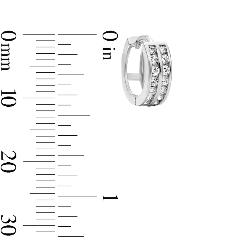 White Rhodium Plated CZ Double Row Channel Huggie Hoops
