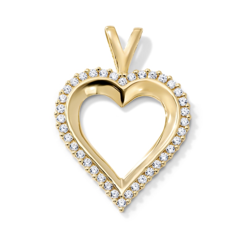 14K Gold-Plated CZ Double Open Heart Necklace Charm