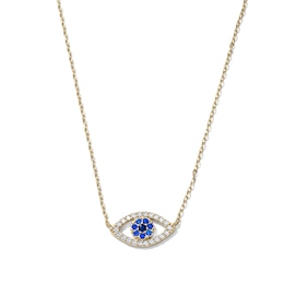 14K Gold-Plated White & Blue CZ Evil Eye Pendant - 16" + 2"