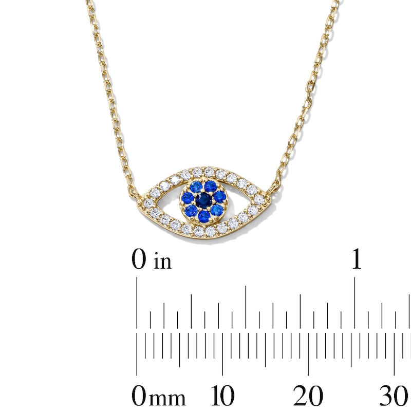 14K Gold-Plated White & Blue CZ Evil Eye Pendant - 16" + 2"