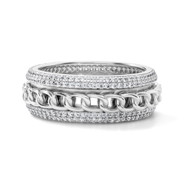 Silver-Plated CZ Chain Spinner Ring - Size 10