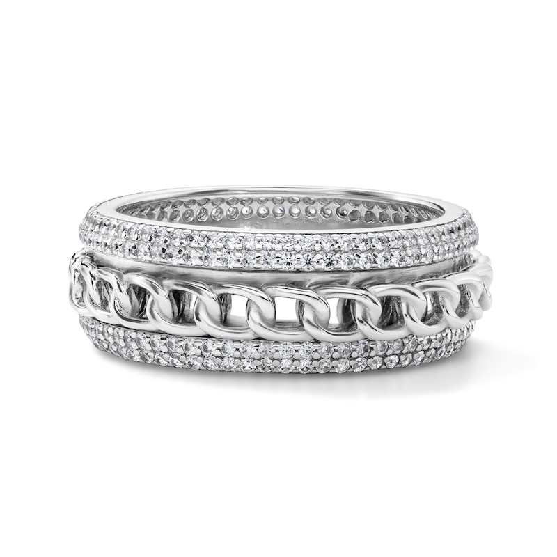 White Rhodium Plated CZ Chain Spinner Ring - Size 10