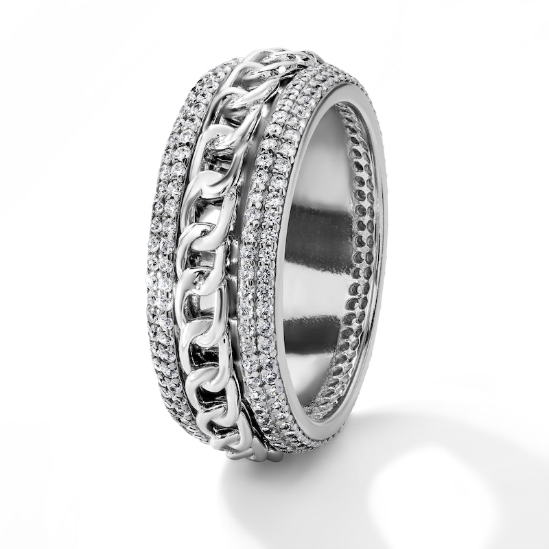 White Rhodium Plated CZ Chain Spinner Ring - Size 10