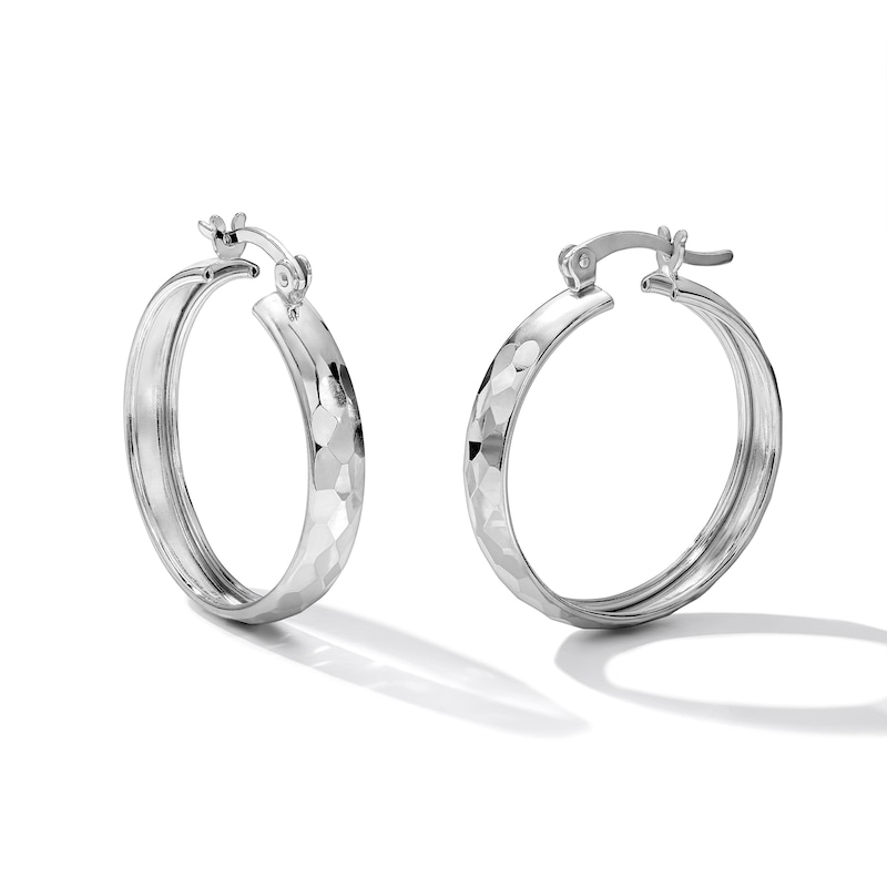 White Rhodium Plated Diamond-Cut 25mm Hoops